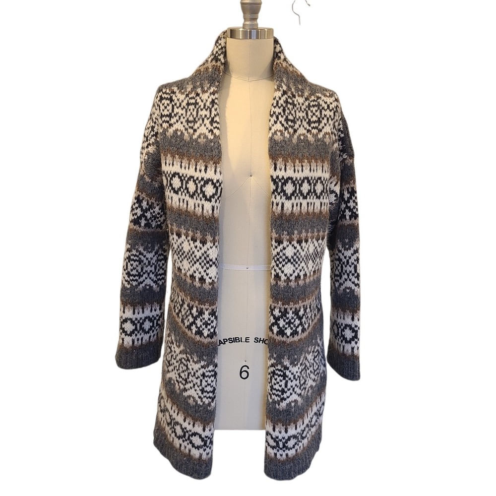 Peruvian Connection Cardigan Gray Alpaca Wool fair isle Small Chunky